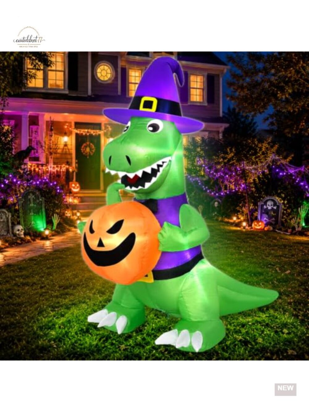 4ft Halloween Inflatable Dinosaur Witch Decor LED Lighted Yard